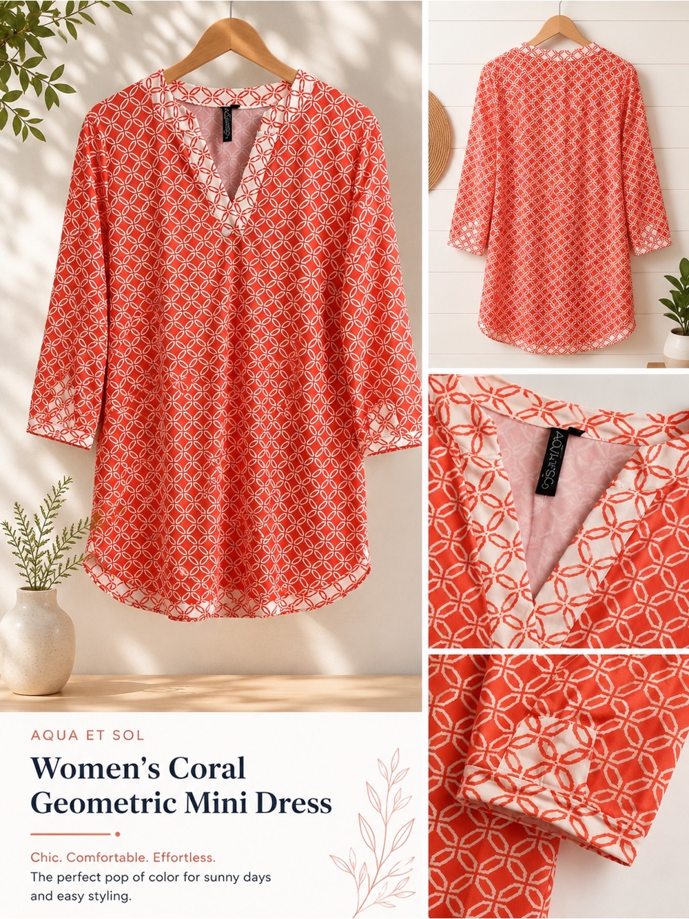 Women's Coral Geometric Mini Dress